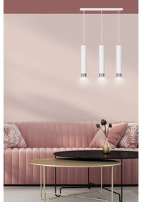 Lampadario 3 Luci Brunilde In Acciaio Bianco E Tubolari In Bianco E Cromo