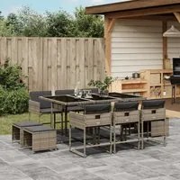 Set da Pranzo da Giardino 11pz con Cuscini in Polyrattan Grigio 3278095