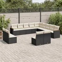 Set Divani da Giardino 13pz con Cuscini Nero in Polyrattan 3226483