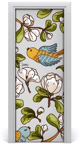 Adesivo per porta interna Uccelli e fiori 75x205 cm