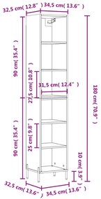 Credenza Rovere Sonoma 34,5x32,5x180 cm in Legno Multistrato