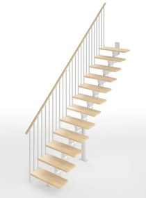 Scala a rampa dritta Vida, larghezza 60 cm, struttura in acciaio bianco, gradini in legno faggio, colore faggio