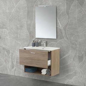 Mobile bagno sospeso 80 rovere tropea con lavabo e specchio LED Martha