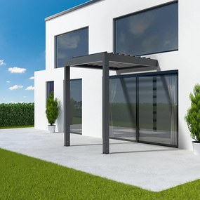 Pergola 2x2 m, pergola bioclimatica addossata, grigio antracite RAL 7016, alluminio, 2000x2000 mm, configura individualmente