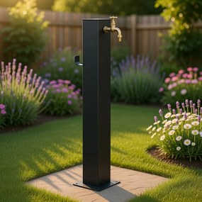 Fontana da Giardino Design a Colonna Quadrata Rubinetto in Ottone e Base 5 mm Antracite...