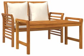 Set Divani Giardino 2 pz Cuscini Bianco Crema in Legno Massello