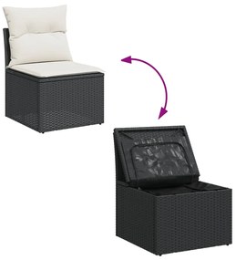 Set divani da giardino 9 pz con cuscini nero in polyrattan