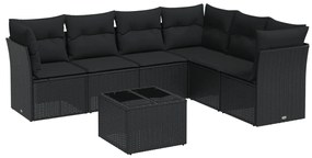 Set divani da giardino con cuscini 7pz nero polyrattan