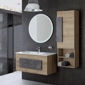 Mobile Bagno Sospeso 100 Cm Due Cassetti Un'Anta e Specchio Con Illuminazione Led Feridras "Urban" Rovere