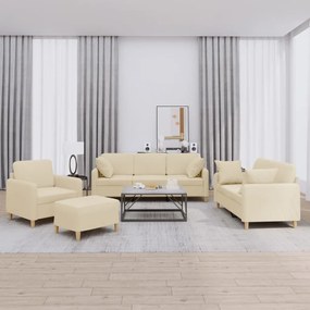 Set Divani 4 Pz Con Cuscini Crema İn Tessuto /
