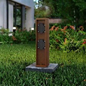 Colonnina con Prese elettriche da Giardino 30cm IP54 Alluminio - Corten