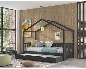 Letto per bambini in legno di pino antracite 90x200 cm DALLAS - Vipack