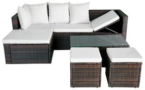 Set divani da giardino 4 pz con cuscini in polyrattan marrone