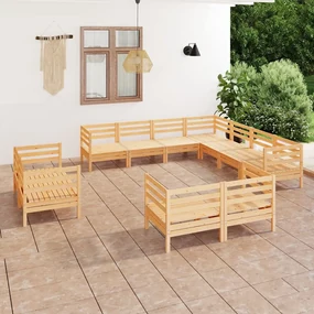 Set salotto da giardino 11 pz in legno massello di pino