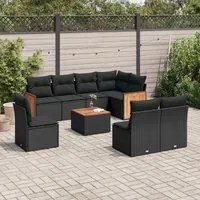 Set Divani da Giardino 9 pz con Cuscini Nero in Polyrattan 3227728