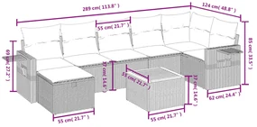 Set divano da giardino 8 pz con cuscini grigio in polyrattan