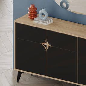 Cassettiera bassa in rovere decorato in nero-naturale 140x79 cm Nola - Marckeric