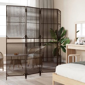 Divisorio per ambienti a 4 pannelli marrone in polyrattan