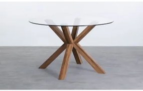 Tavolo da Pranzo Rotondo in Legno e Cristallo (Ø120 cm) Vuoto - The Masie