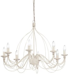 Lampadario Shabby Chic-Provenzale Corte Metallo Bianco 8 Luci E14