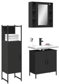 Set Di Mobili Da Bagno 3 Pz Nero İn Legno Multistrato /