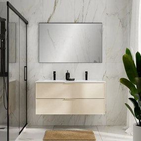 Mobile da bagno sospeso Quadra avorio con lavabo in ceramica vasca doppia con 2 cassetti a chiusura ammortizzata (estrazione parziale), con maniglia in alluminio laccato avorio L120 H55 P45cm