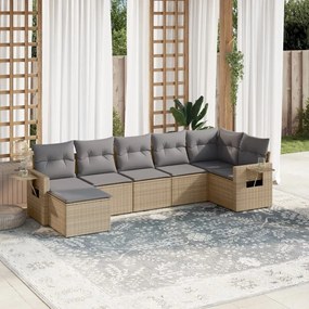 Set divani da giardino 7 pz con cuscini beige in polyrattan