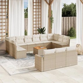 Set divani da giardino 14pz con cuscini in polyrattan beige