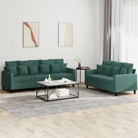 Set Di Divani 2 Pz Con Cuscini Verde Scuro İn Velluto /