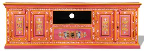 Mobile Porta TV in Legno Massello di Mango Rosa Dipinto a Mano