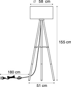 Lampada da terra a treppiede in legno con paralume verde 50 cm - Lou