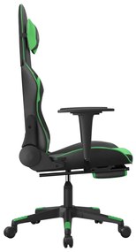 Sedia da gaming con poggiapiedi nero e verde in similpelle