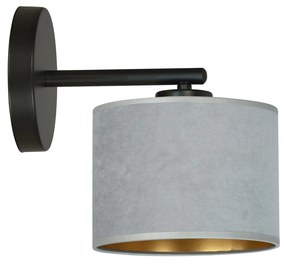 Applique 1 Luce Hilde In Acciaio Nero E Paralume In Tessuto Grigio