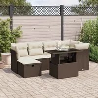 Set Divani da Giardino 7 pz con Cuscini Marrone in Polyrattan 3274663