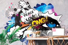 Carta da parati – Occhio graffiti su sfondo grigio