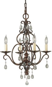 Lampadario Contemporaneo Chateau Acciaio Bronzo Moka Cristallo 4 Luci E14