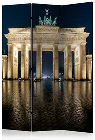 Paravento design Berlino di notte (3 parti) - Porta di Brandeburgo illuminata