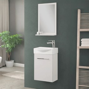 Mobile Bagno Sospeso 39 Cm Un'Anta Specchio Con Mensola Feridras "Elys" Bianco
