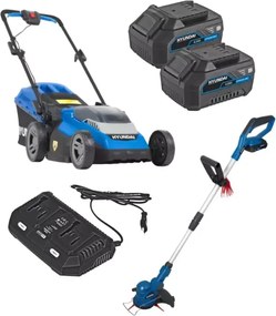tagliaerba e tagliabordi a batteria hyundai 2 batterie 20v 4ah e caricabatterie - cod. 25610, 25200, 25010, 25040