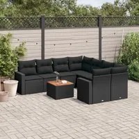 Set Divani da Giardino 9 pz con Cuscini Nero in Polyrattan 3224046