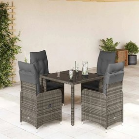 Set Bistrò Da Giardino 5 Pz Con Cuscini İn Polyrattan Grigio /