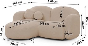 Divano angolare marrone chiaro (con penisola a sinistra/con chaise lounge) con rivestimento in bouclé Orbit – Ropez