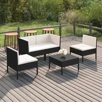 Set Divani da Giardino 5 pz con Cuscini in Polyrattan Nero cod mxl 38301