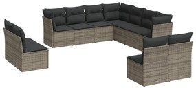 Set divani da giardino 11 pz con cuscini in polyrattan grigio