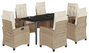 Set da pranzo da giardino 7 pz con cuscini beige in polyrattan