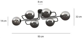 Lampadario da soffitto BRENDI 6 in acciaio e vetro 6xE14 Colore del corpo Grafite