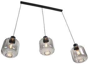 Lampada a sospensione di design nera con vetro fumé 3 luci 161,5 cm - Qara