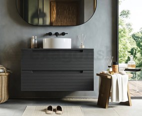 Mobile bagno grigio scuro 100x45 Mango due cassetti soft close con lavabo tondo da appoggio in ceramica lucida