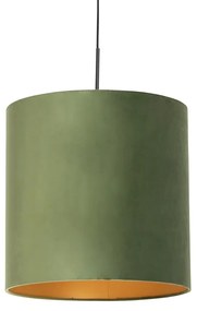 Lampada a sospensione con paralume in velluto verde con oro - Combi