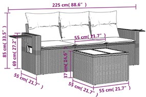 Set divano da giardino 4 pz con cuscini beige in polyrattan